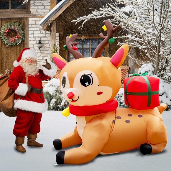 🆕6FT Christmas Inflatables Christmas Elk Blow up Yard Lawn Outdoor Decorations - Picture 7 of 10